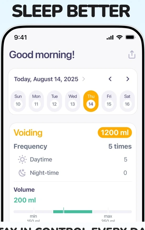 Urolog daily dashboard with calendar and personal diary entries